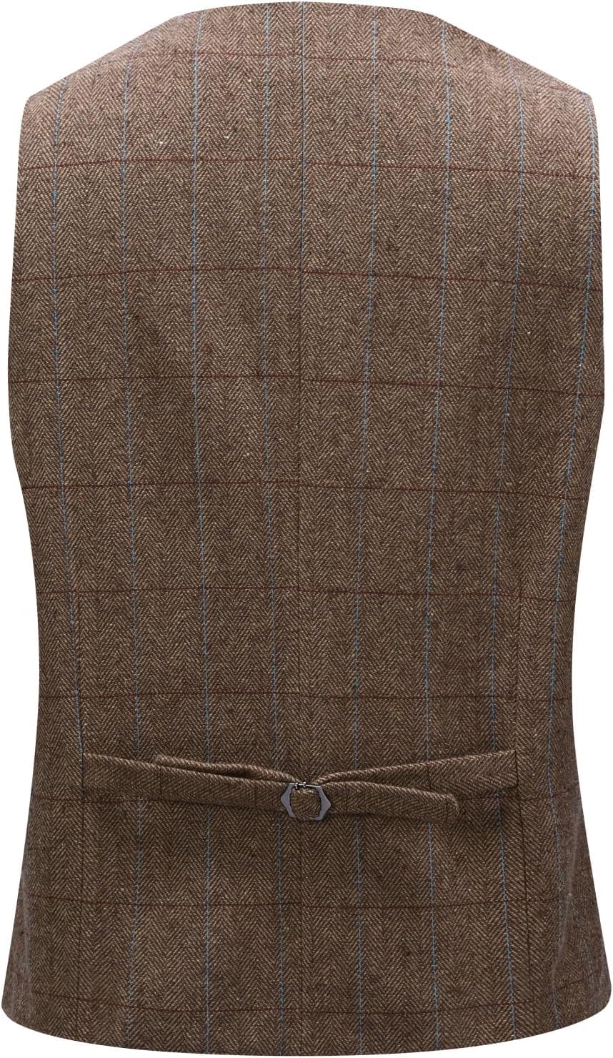 Men’s Vintage Herringbone Tweed Waistcoat – Tailored V-Neck Suit Vest with Notched Lapels for Weddings Business and Retro Styling
