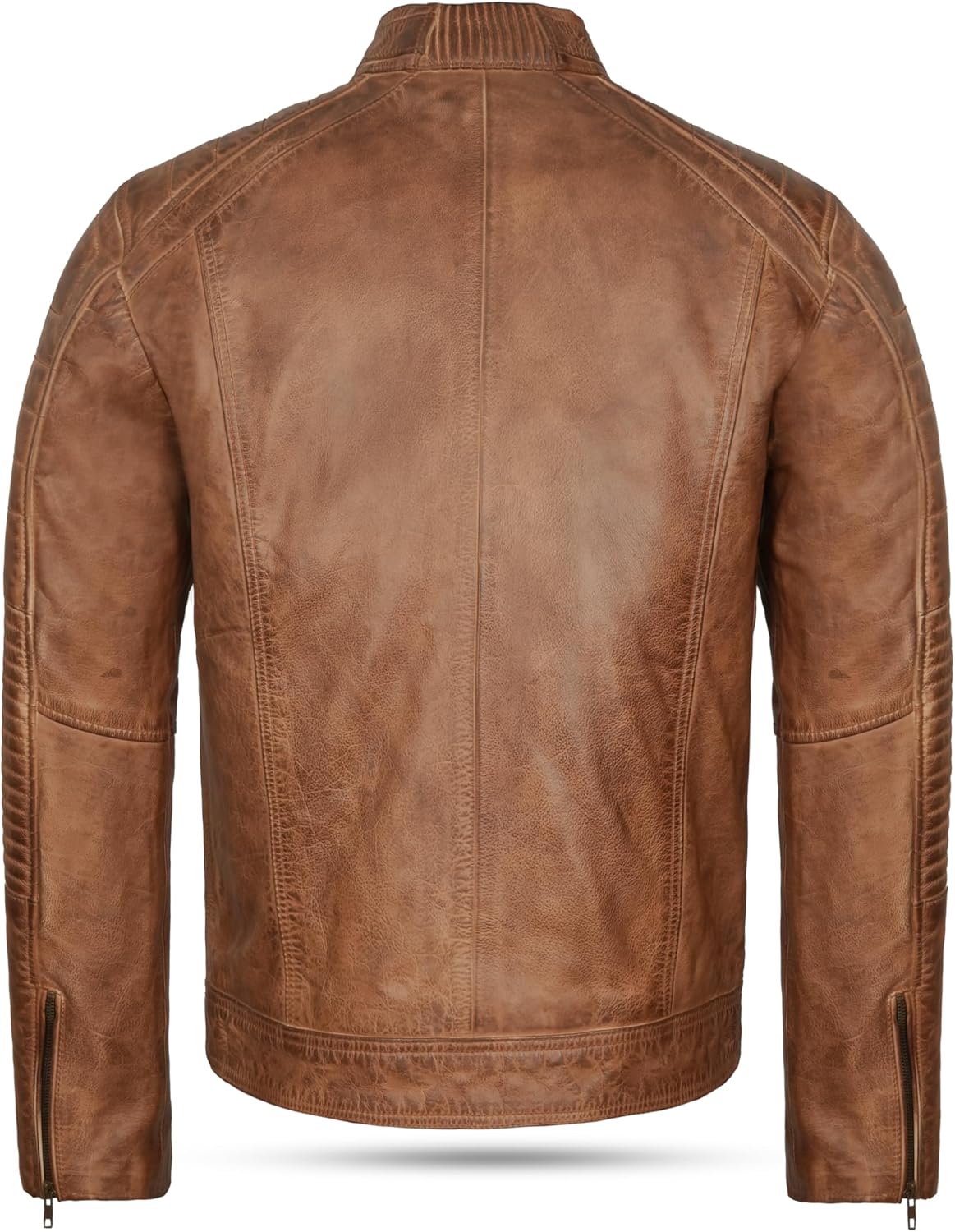 Slidt bikerjakke til herrer i ægte læder – vintage-motorcykeljakke med ståkrave, lynlås og quiltede paneler til efterårsrejser, streetwear i weekenden og hverdagsstil i byen