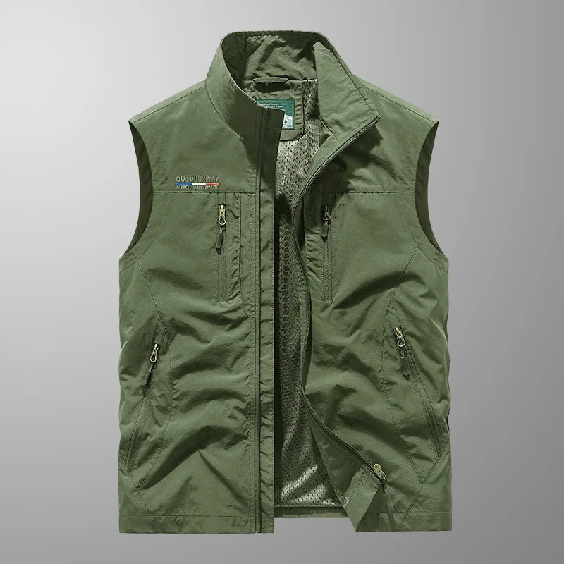 Chaleco exterior para hombre con cremallera frontal y cuello alto