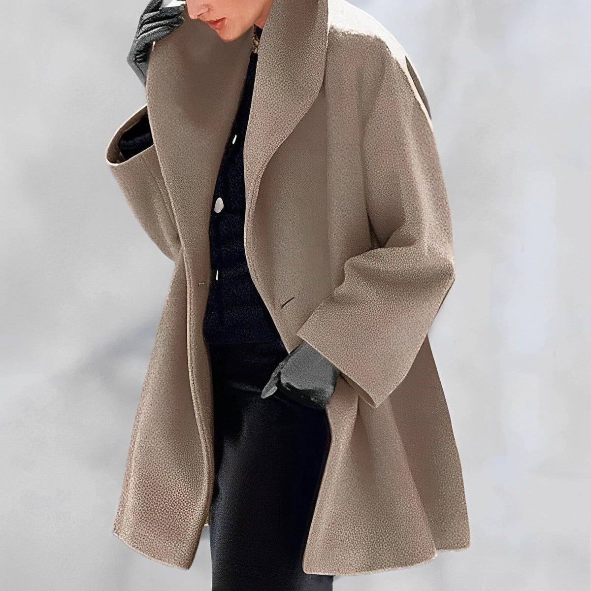 Dámsky zimný vlnený kabát na mieru - štruktúrovaná dlhá vrstva s klopami na elegantné kancelárske nosenie, elegantné mestské outfity, večerné plány a styling do chladného počasia