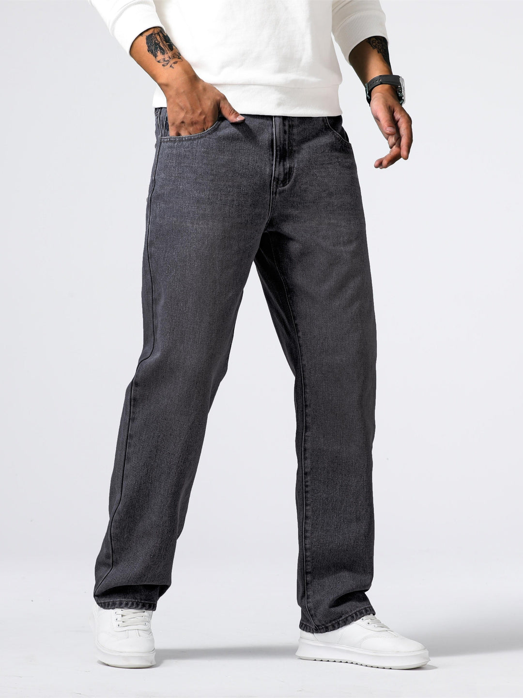 Jeans da uomo in denim, gamba dritta, lavaggio blu, vestibilità quotidiana
