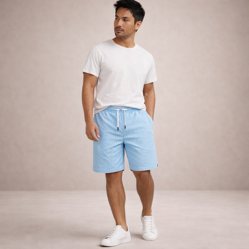 Pantaloni scurți de vară pentru bărbați din in, cu șnur, croială casual și lejeră