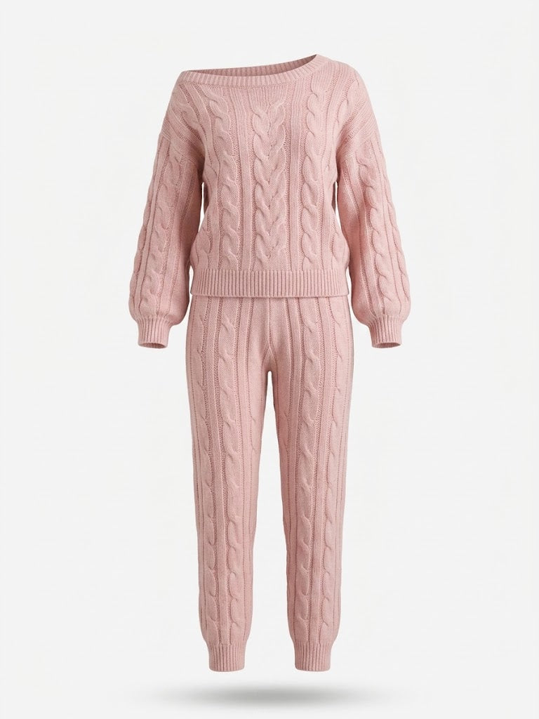 Women’s Cable-Knit Sweater and Jogger Set – Cosy Two-Piece Loungewear for Cooler Days
