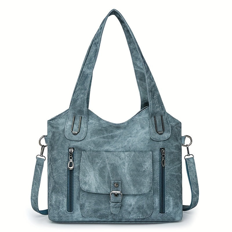 Dame Vintage Vegan Læder Skuldertaske – Rummelig Crossbody med Flere Lommetasker til Hverdagsbrug