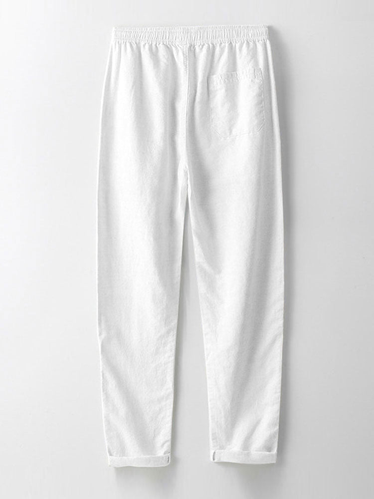 Tekstureret herreskjorte med lomme og matchende hørblandede bukser med lige ben til sommerens smart-casual-look