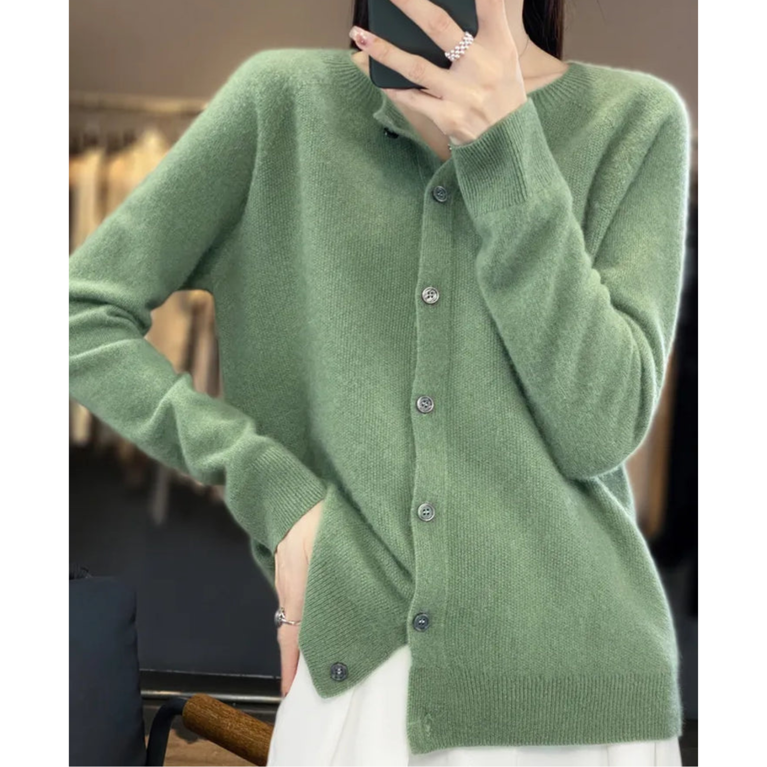 Luxury Merino Wool & Cashmere Cardigan for Women – Elegant O-Neck Winter Knit