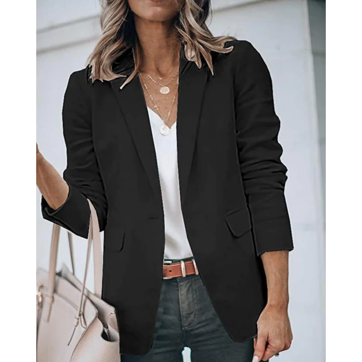 Blazer texturizado para mujer con solapas de muesca y corte holgado – Chaqueta clásica de sastrería para el trabajo y los fines de semana