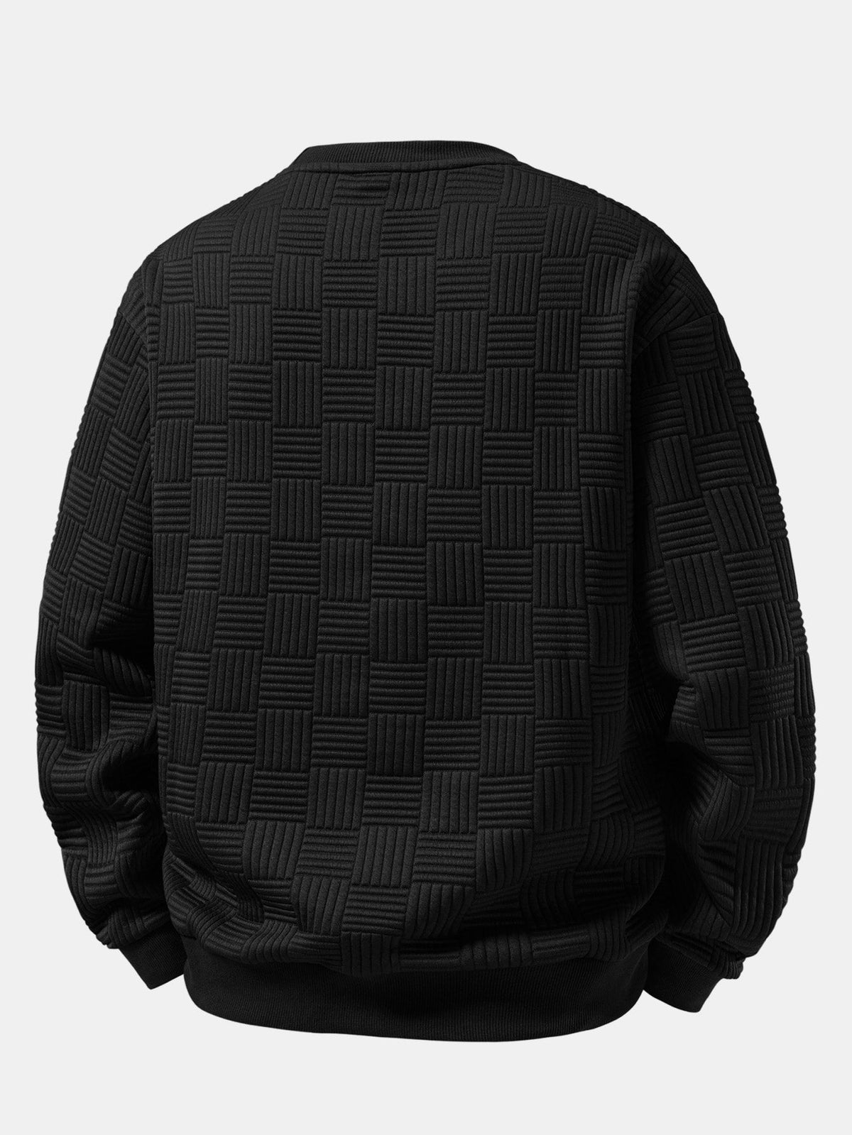 Men's Geometric Jacquard Sweatshirt – Relaxed Fit Raised Basketweave Texture Pullover with Crew Neck and Ribbed Trims