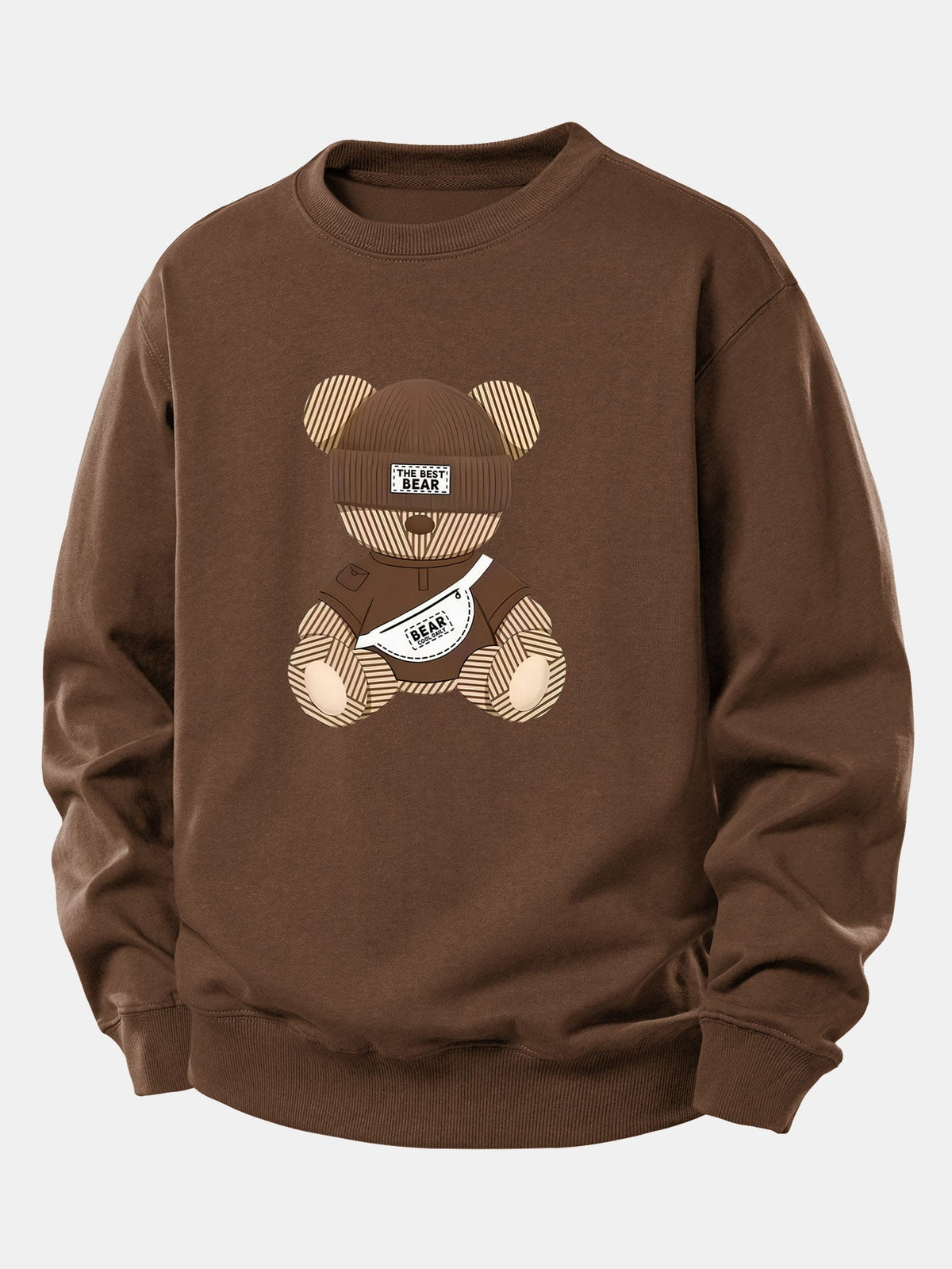 Sweatshirt aus Baumwollmischgewebe mit Teddybär-Motiv für Herren – Relaxed Fit, lässiger Pullover mit Rundhalsausschnitt für den Herbstalltag