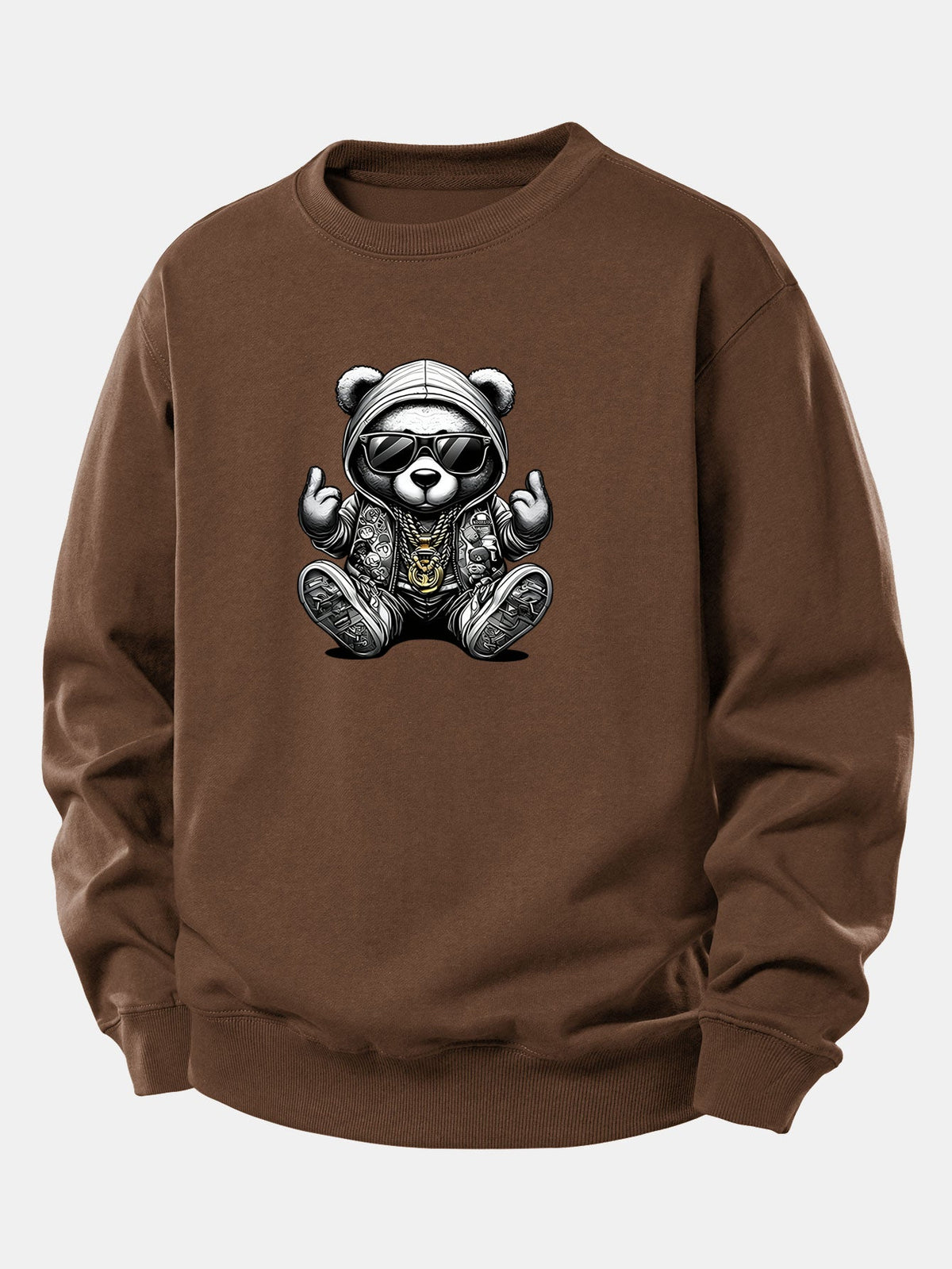 Męska bluza hip-hopowa z misiem – luźny krój, mieszanka bawełny, kaptur z nadrukiem misia, miejski styl streetwear