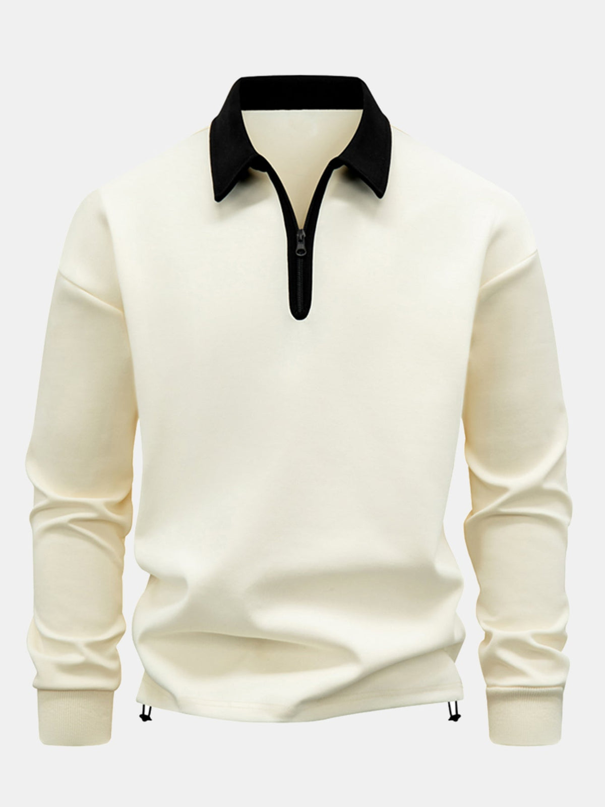 Hanorac bărbătesc cu croială lejeră, fermoar până la jumătate și guler polo – Pulover cu mânecă lungă și guler în contrast, pentru ținute smart casual