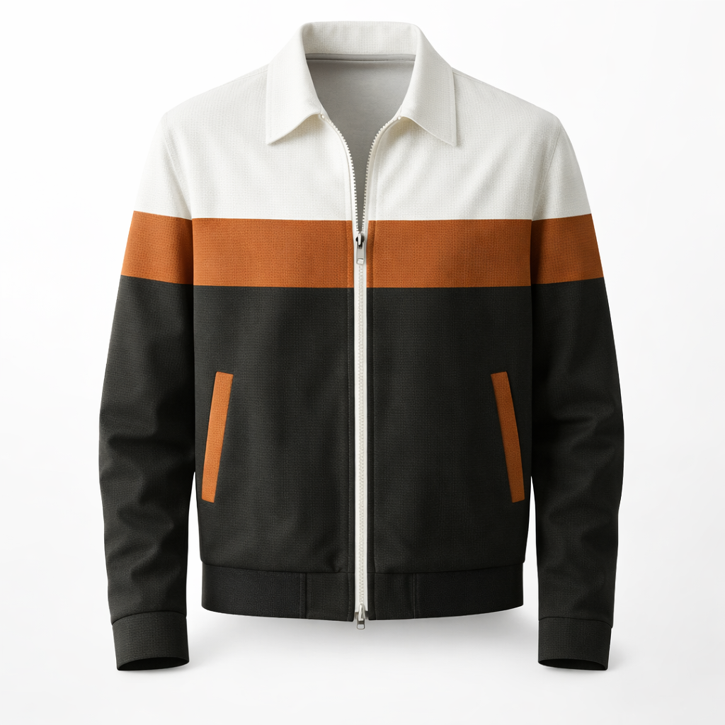 Men’s Colourblock Zip Jacket Contrast Panel Casual Outerwear