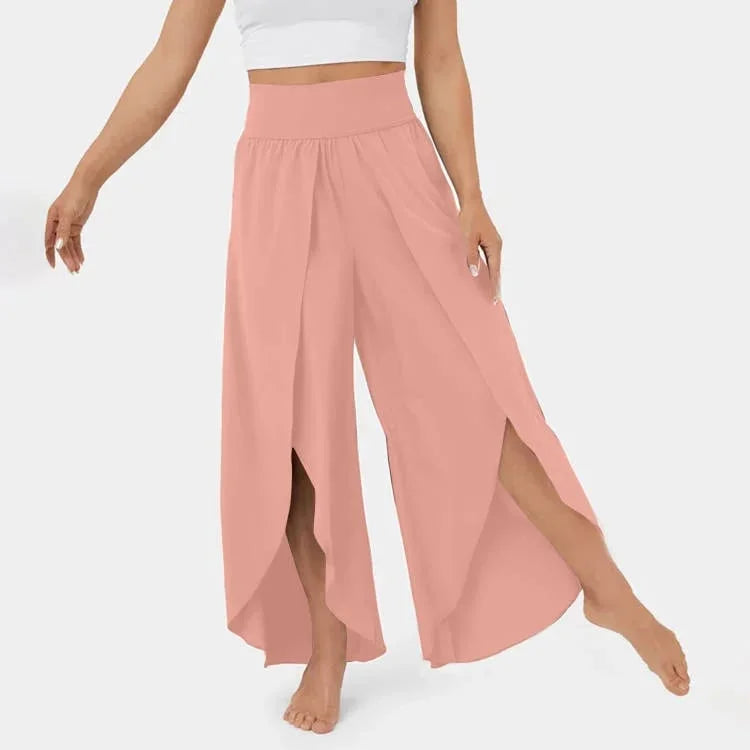 Women’s High-Waist Split-Leg Yoga Trousers – Flowing Wide-Leg Active Style