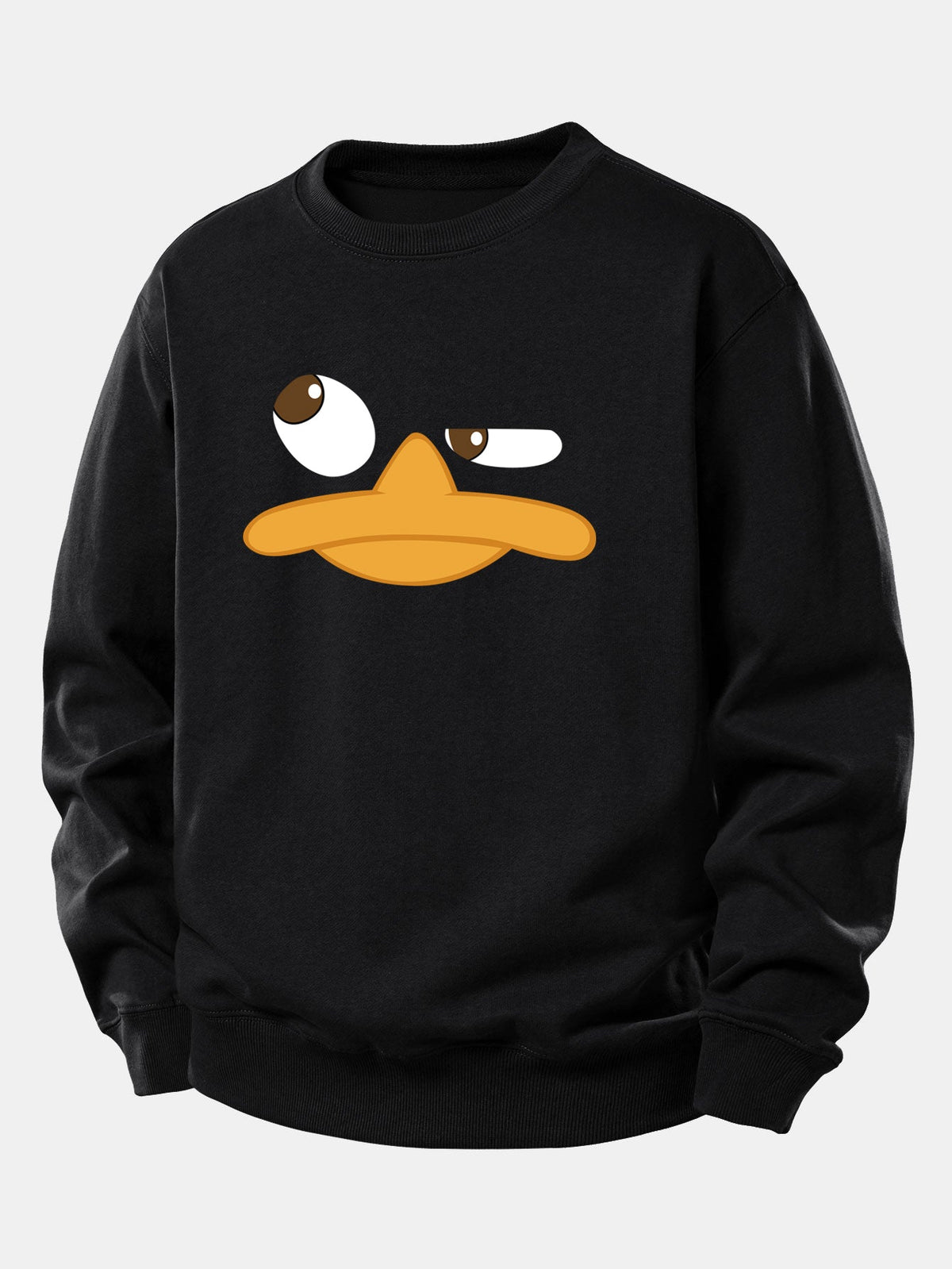 Sweatshirt masculino com estampa gráfica de pato de desenho animado – Corte descontraído, mistura de algodão, gola redonda, estilo casual urbano