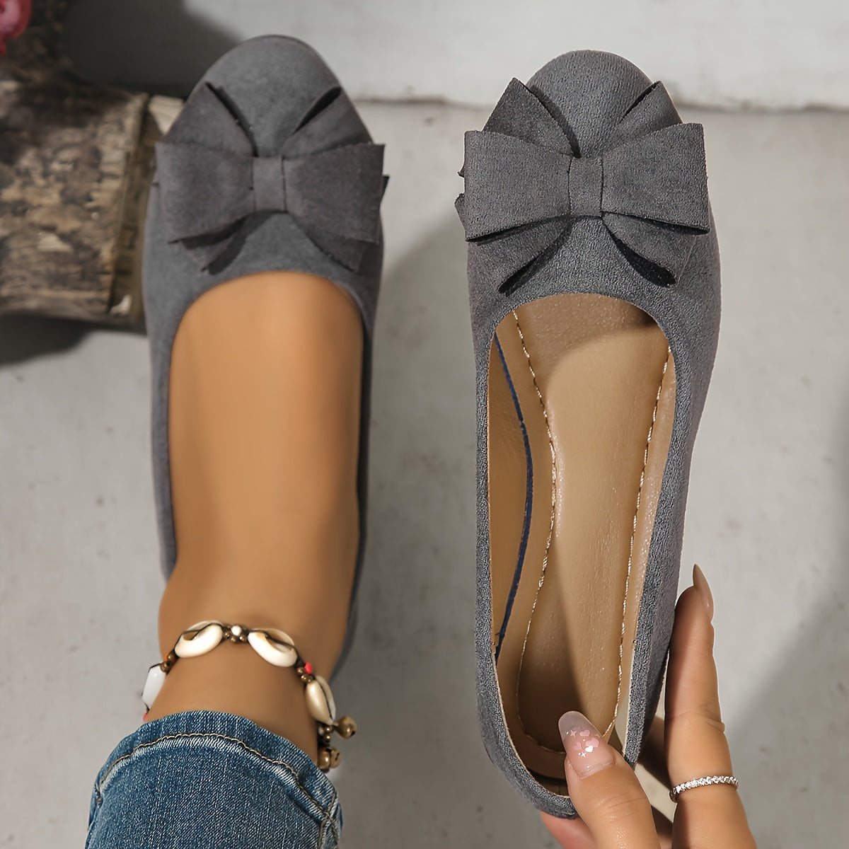 Women’s Bow Detail Ballet Flats Suede Look Everyday Shoes