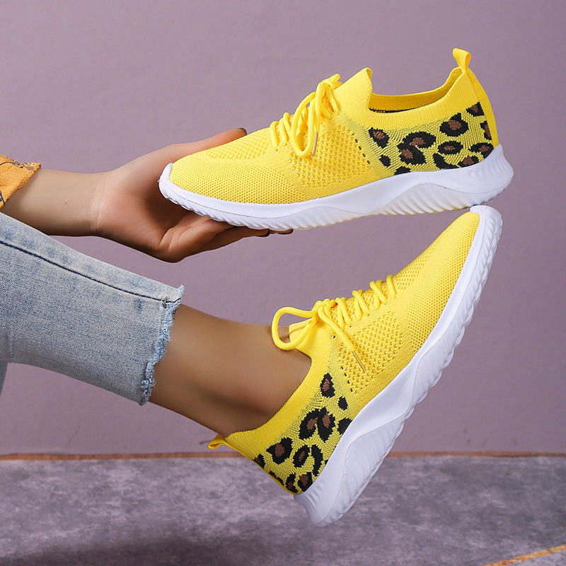 Damestrikkede sneakers med snørebånd og god åndbarhed – lette vandresko med chunky-sål til rejser, weekendture, shopping, afslappet bybrug og aktiv hverdagsstil