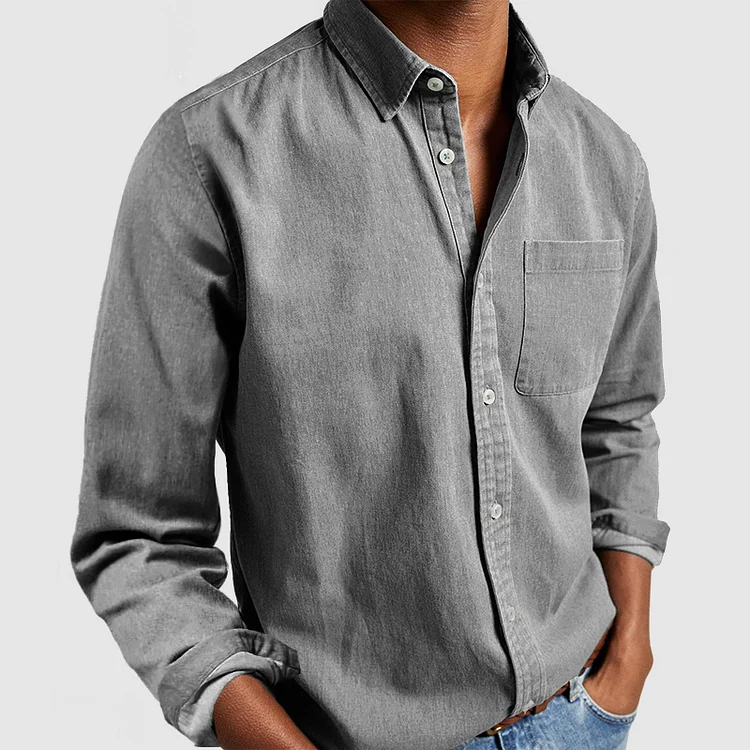 Men’s Long Sleeve Button-Up Casual Shirt With Chest Pocket