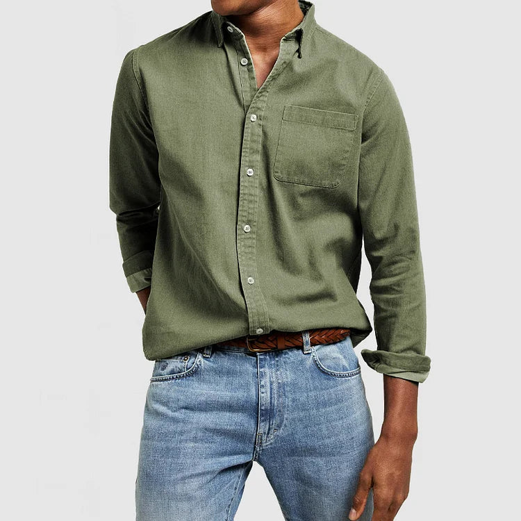 Men’s Long Sleeve Button-Up Casual Shirt With Chest Pocket