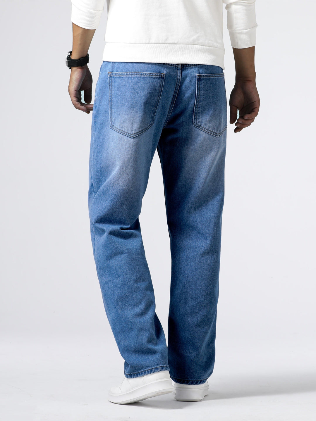 Jeans da uomo in denim, gamba dritta, lavaggio blu, vestibilità quotidiana