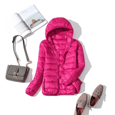 Women’s Shiny Quilted Puffer Jacket – Short Zip-Up Coat for Winter Wear