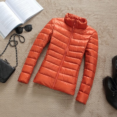 Women’s Shiny Quilted Puffer Jacket – Short Zip-Up Coat for Winter Wear