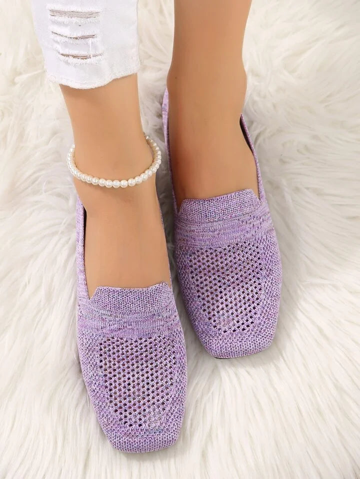 Gestrickte Loafer-Ballerinas für Damen mit eckiger Spitze – Schlupfschuhe mit Lochmuster für den gepflegten Freizeitlook