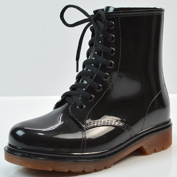Transparente Schnür-Regenstiefel für Damen – wasserdichte PVC-Knöchelstiefel mit rutschfester Sohle
