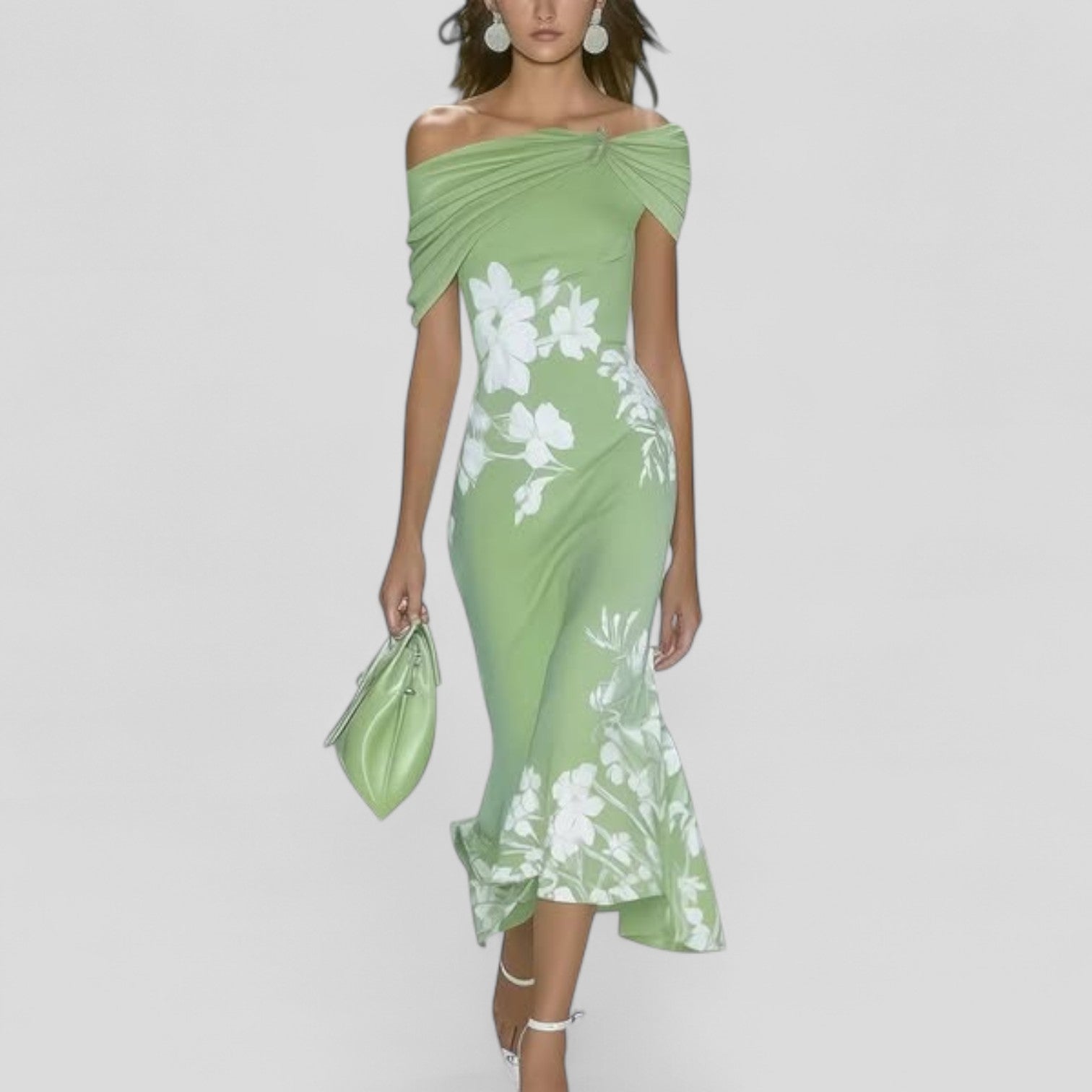 Women’s Off-Shoulder Floral Midi Dress Elegant Silhouette