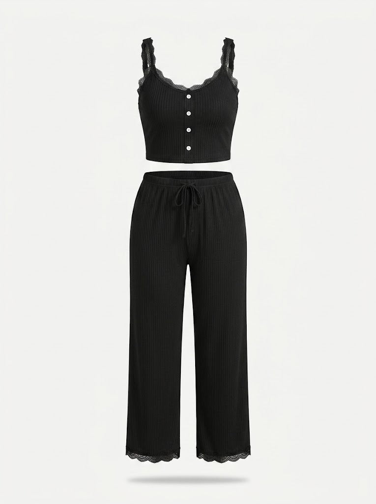 Dameset met geribde camisole en loungebroek – Relaxte tweedelige homewear