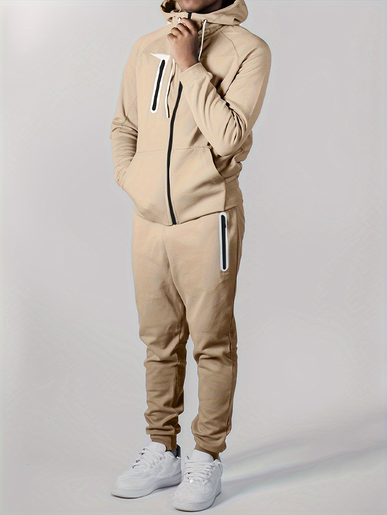 Men’s Loose Fit Hooded Tracksuit – Stretch Two-Piece Set for Spring and Autumn