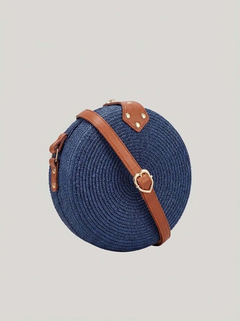 Women’s Woven Straw Crossbody Bag – Round Summer Shoulder Purse with Adjustable Long Strap