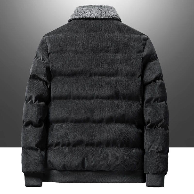Casaco de inverno com forro de lã polar para homem – Camada curta, quente e texturada com fecho para um estilo casual no dia a dia, conjuntos de outono e inverno e looks citadinos para o tempo frio