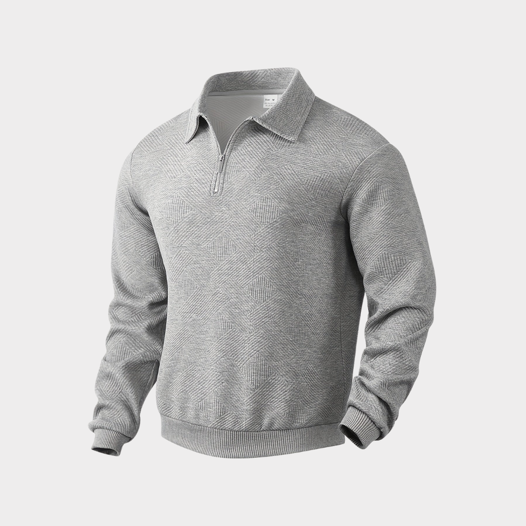 Men’s Textured Half-Zip Sweatshirt – Smart Casual Polo Style for Cooler Days