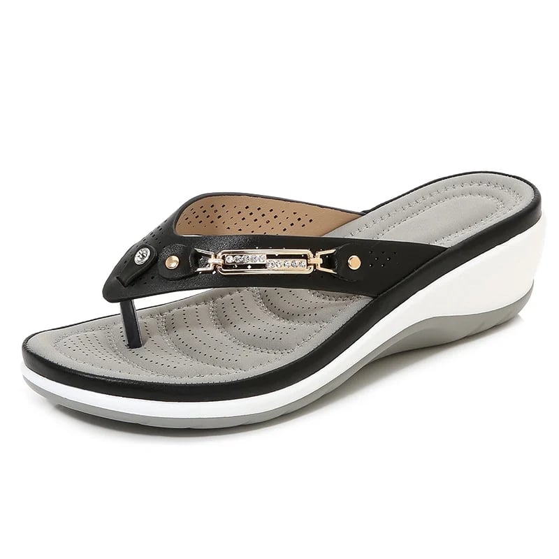 Sandalias de cuña con tira entre los dedos para mujer y plantilla acolchada - zapatos de verano cómodos y sin cordones para caminar a diario, vacaciones, viajes a la playa y un estilo informal para el buen tiempo