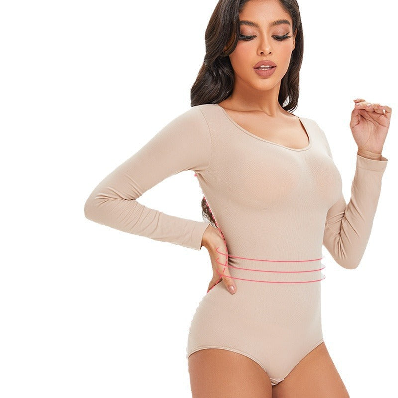 Dame langærmet bodystocking med glat og figursyet pasform