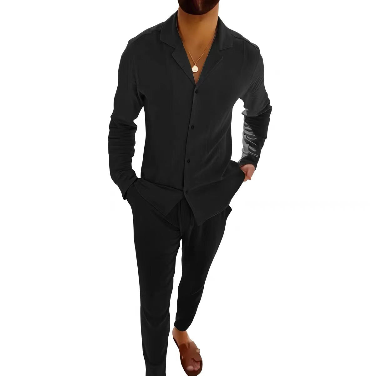 Set bărbați stilat două piese, ținută de vară ușoară, confortabilă, casual, coordonată