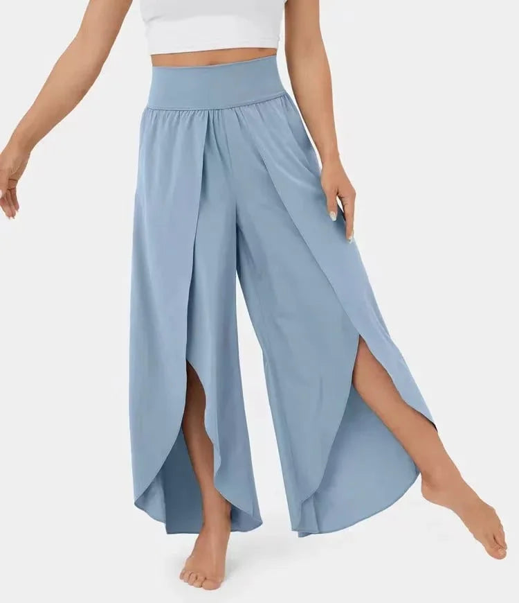 Women’s High-Waist Split-Leg Yoga Trousers – Flowing Wide-Leg Active Style