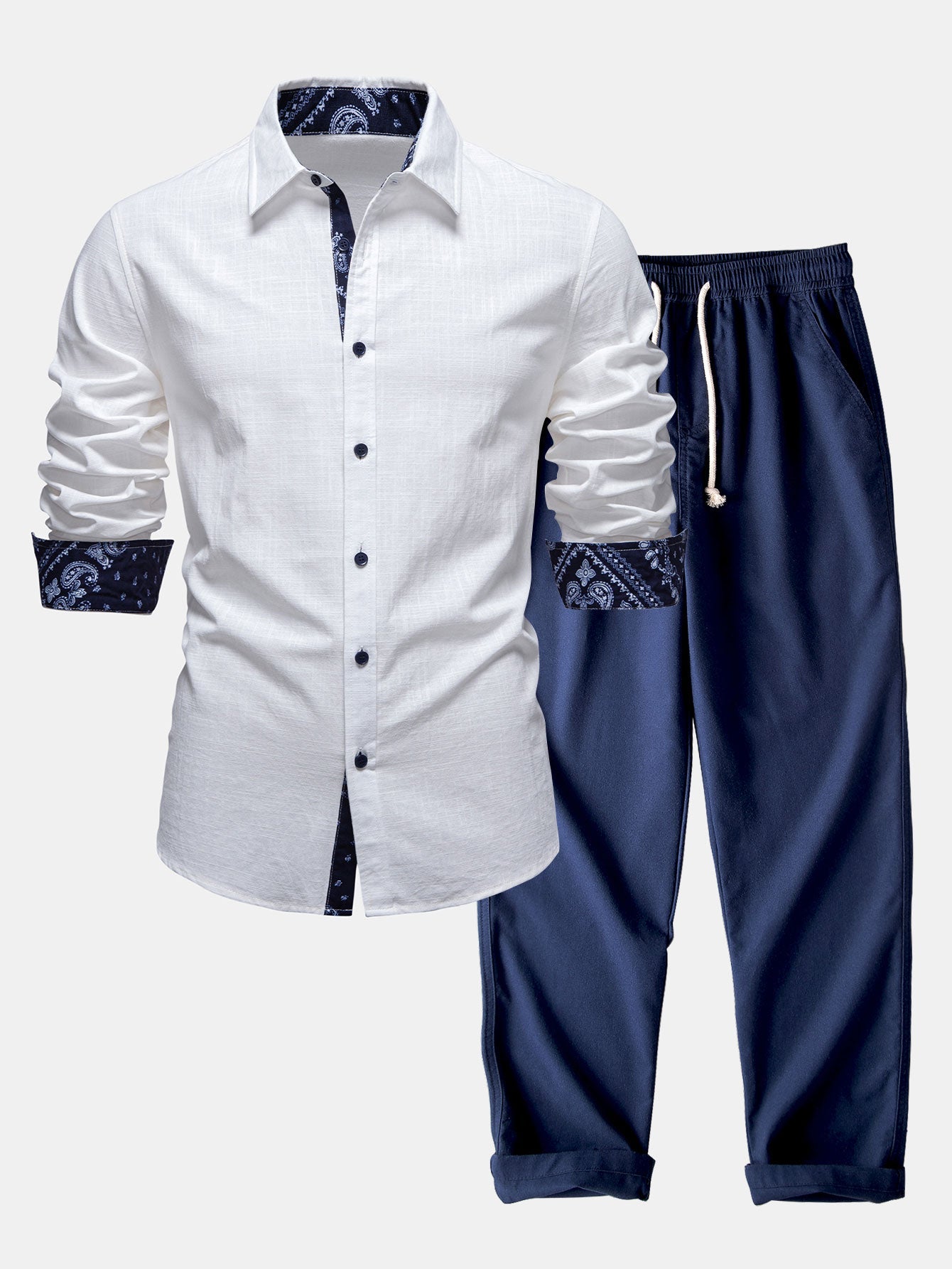 Men’s Cotton Shirt and Linen Blend Trouser Set for Summer Smart Casual Dressing