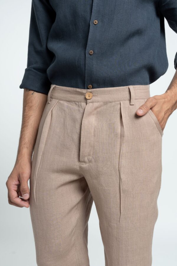 Men’s Pleated Linen Blend Trousers Relaxed Tailored Summer Fit