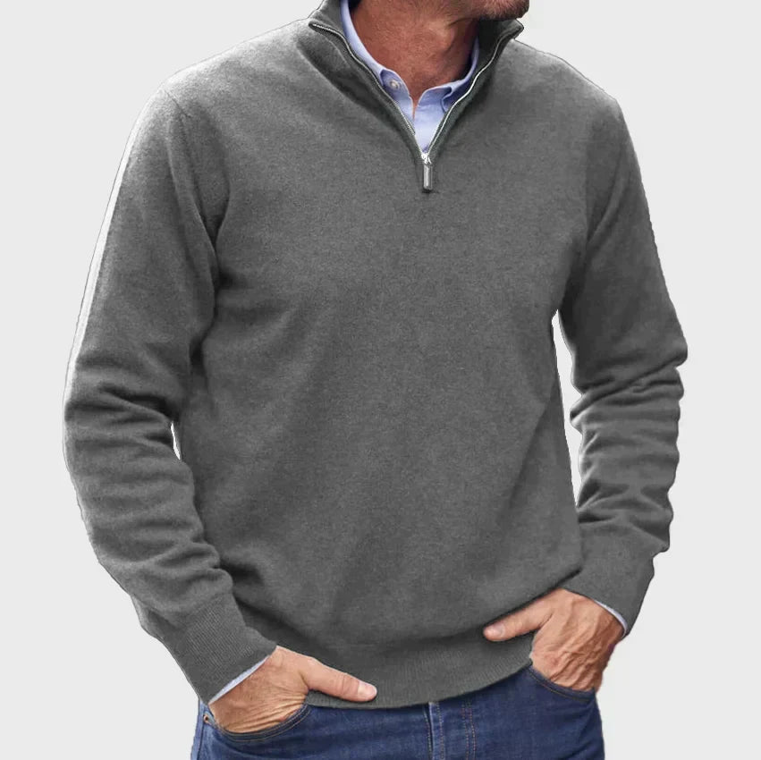 Męski sweter z zamkiem do 1/4 długości – elegancka dzianinowa warstwa na jesienne stylizacje smart casual