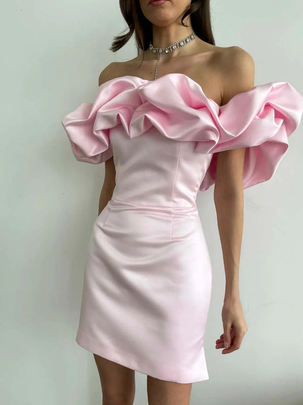 Women’s Off-Shoulder Ruffle Mini Dress – Satin Party Style for Summer Events