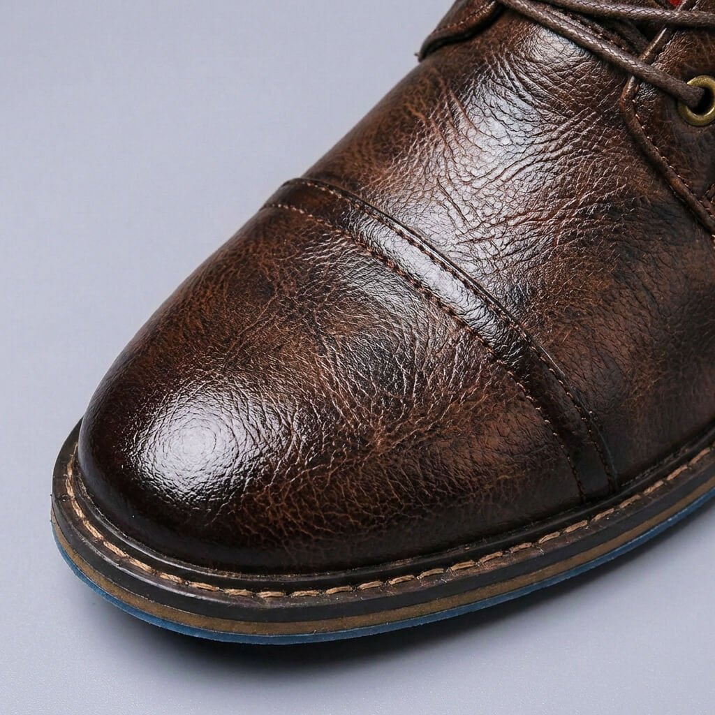 Pánské kotníkové šněrovací boty z pravé kůže s kulatou špičkou – elegantní ležérní styl a zimní nošení
