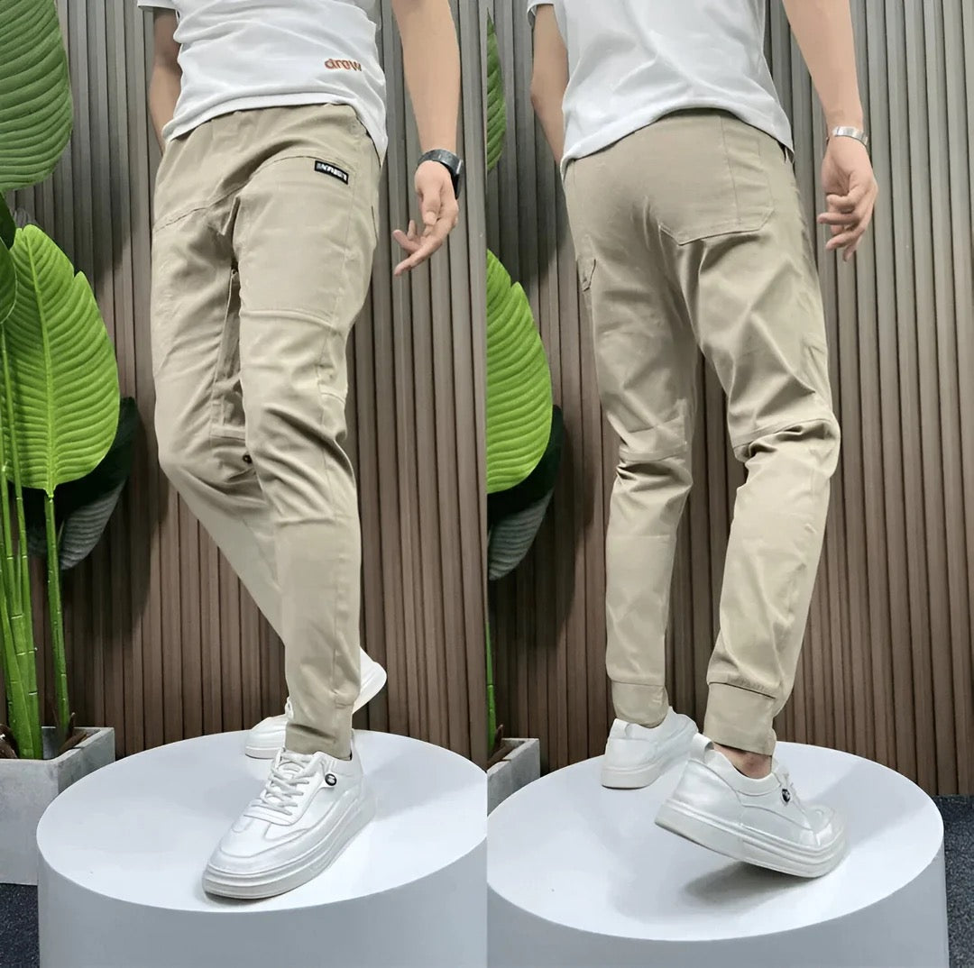 Herre Slim Tapered Cargo Jogger Ribstrikkede Streetwear Bukser
