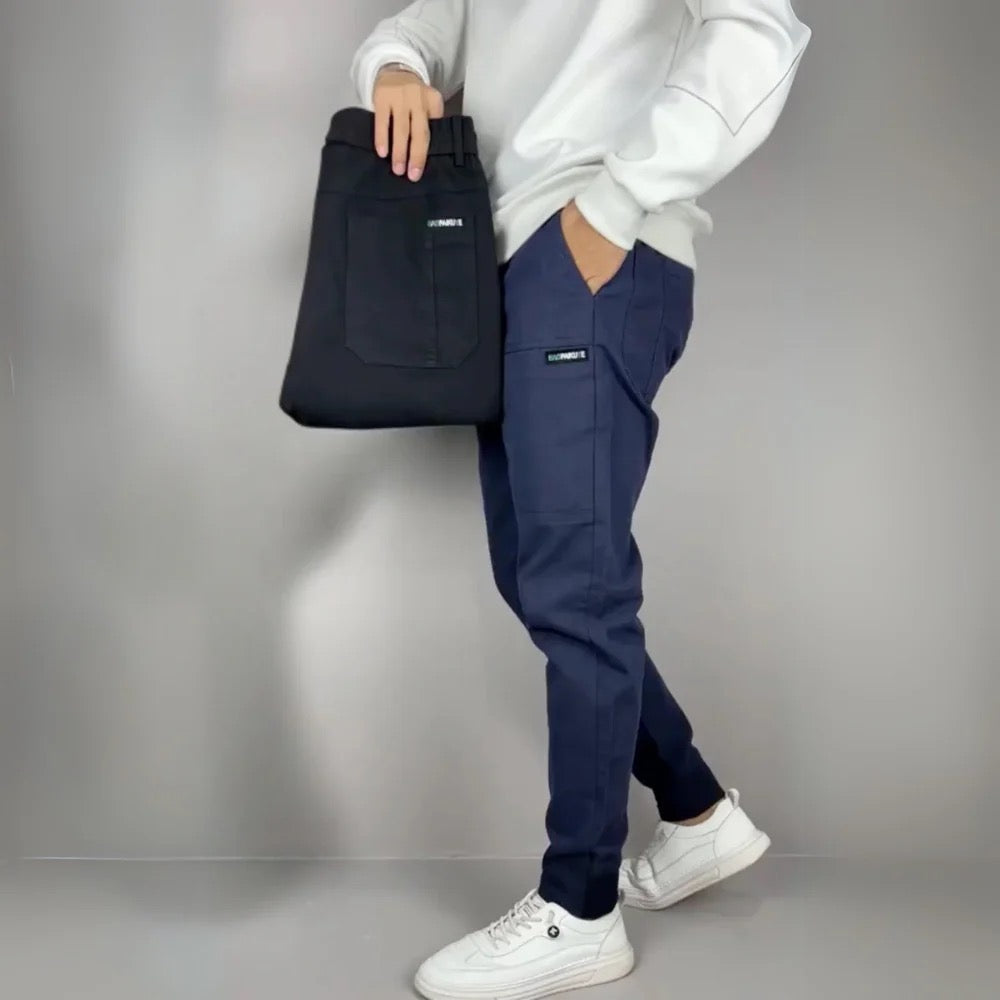 Herre Slim Tapered Cargo Jogger Ribstrikkede Streetwear Bukser