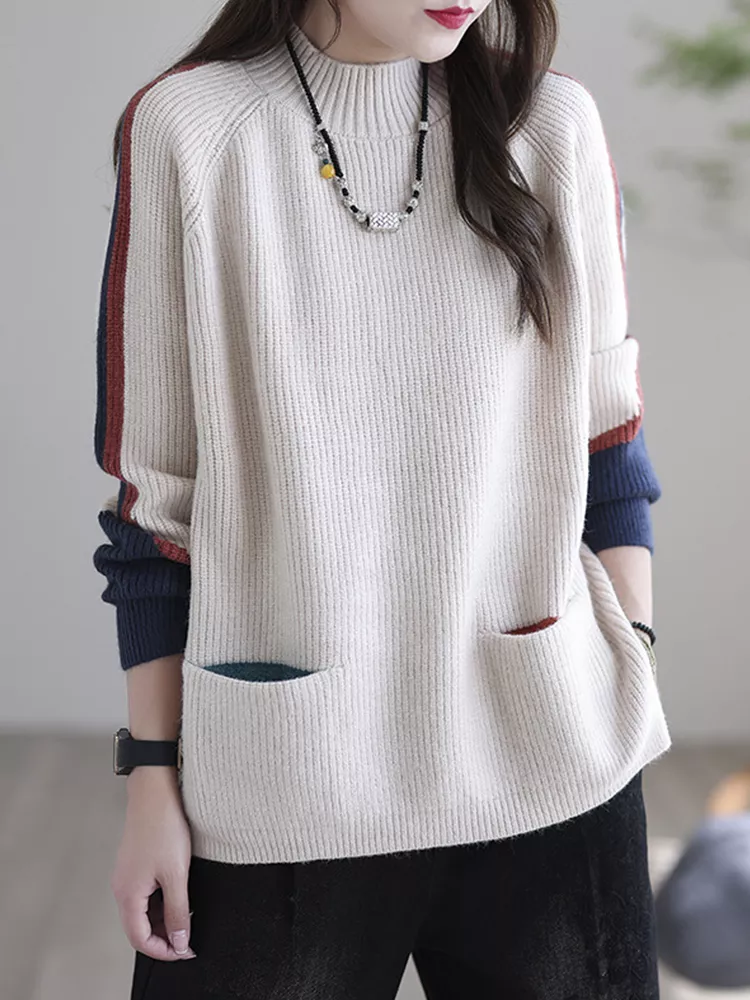 Damen-Oversize-Strickpullover mit Taschen – lässige Langarm-Schicht für den entspannten Alltag im Herbst und Winter