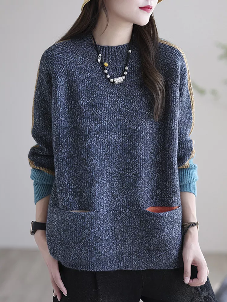 Damen-Oversize-Strickpullover mit Taschen – lässige Langarm-Schicht für den entspannten Alltag im Herbst und Winter