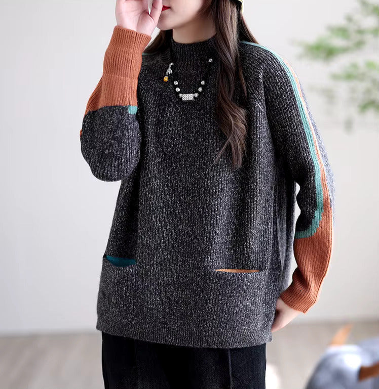 Damen-Oversize-Strickpullover mit Taschen – lässige Langarm-Schicht für den entspannten Alltag im Herbst und Winter