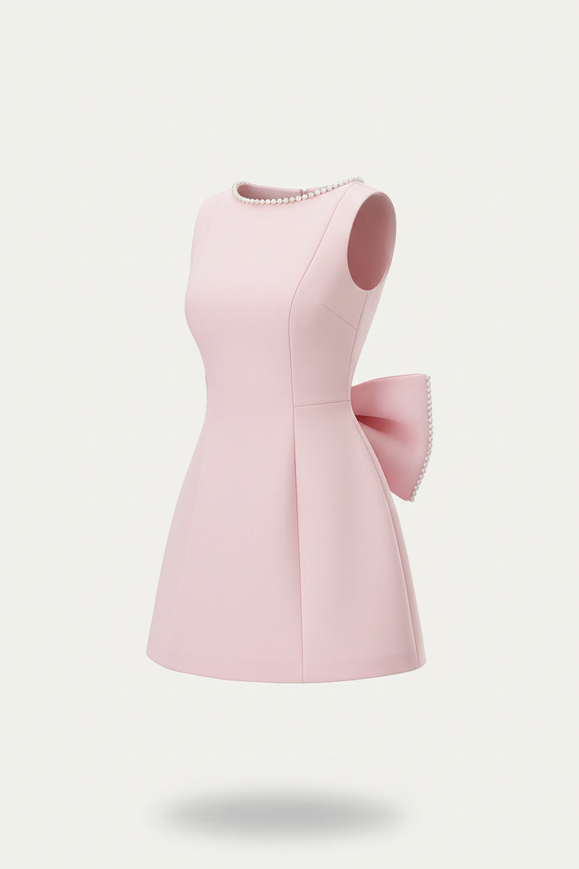 Women’s Mini Dress Pearl Trim Bow Back Occasionwear