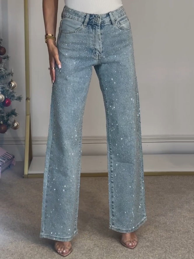 Jeans da donna a vita alta con gamba larga e dettagli distintivi