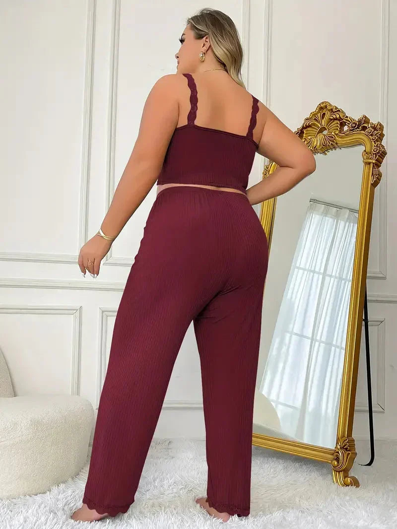 Dameset met geribde camisole en loungebroek – Relaxte tweedelige homewear